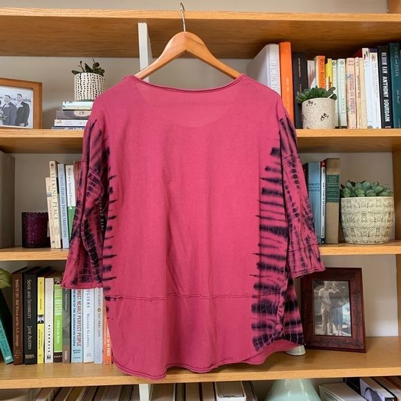 Free People Oversized Deep Pink Tie Dye Scoop Neck Shirt XS - Picture 3 of 5